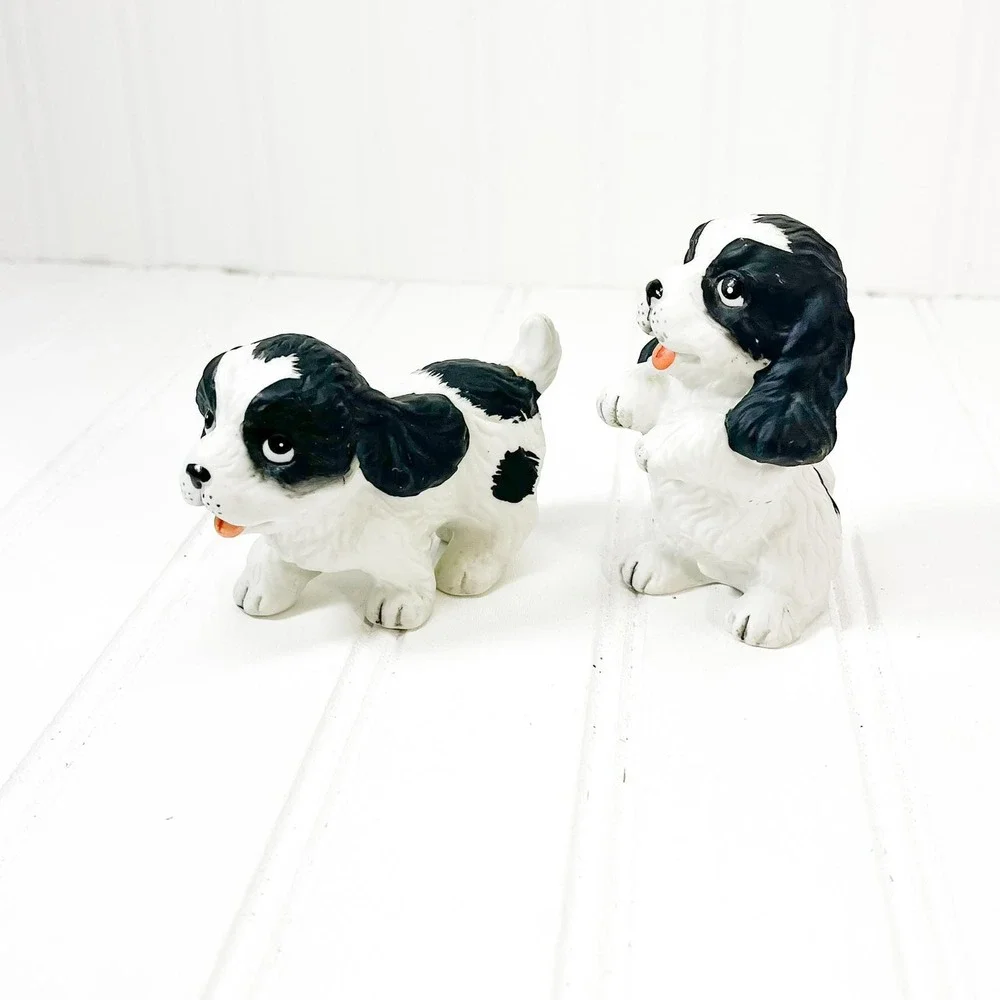 Vintage Black and White‎ Puppy Figurine Set of 2